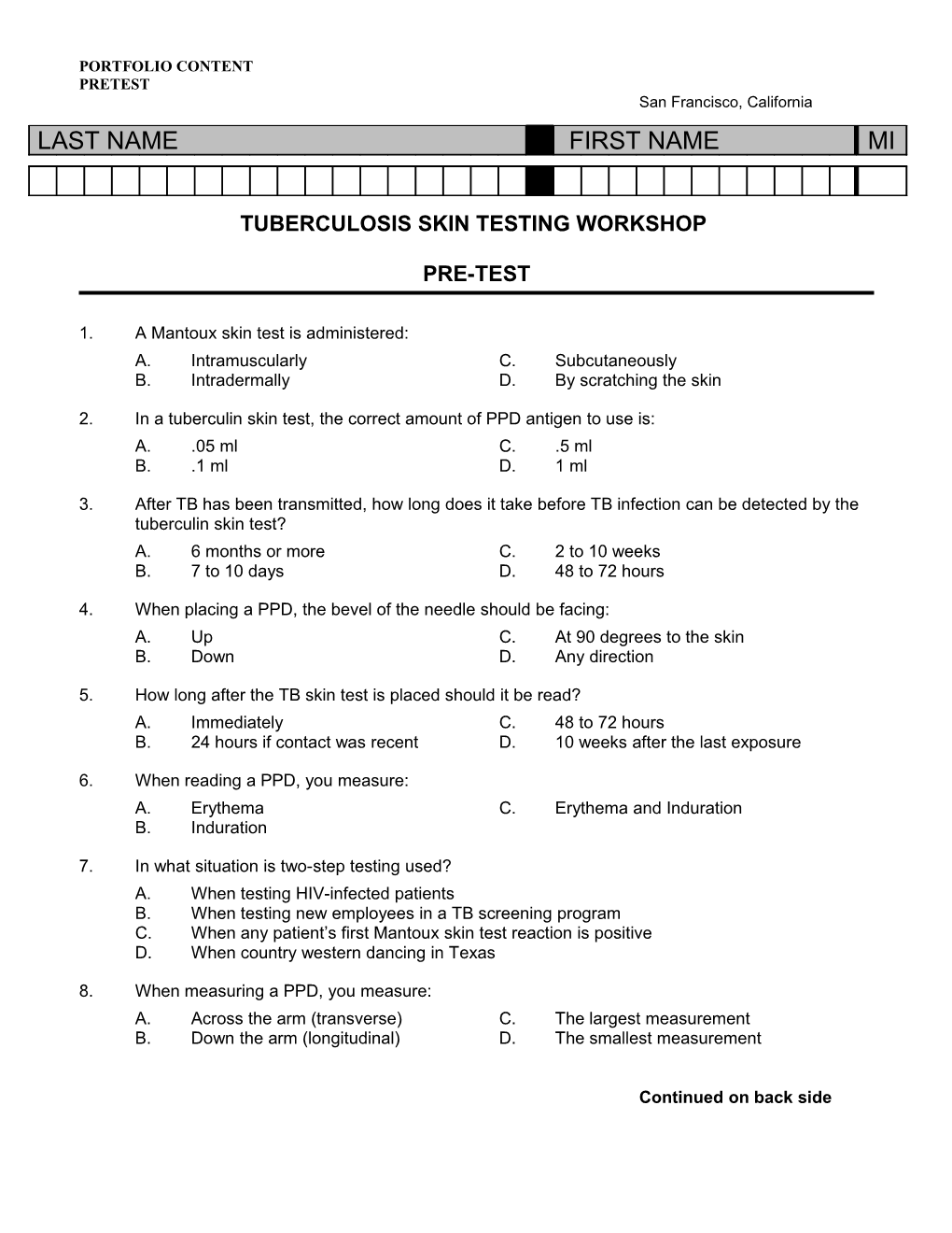 PORTFOLIO CONTENT (We NEED a SEPARATE POST-TEST)