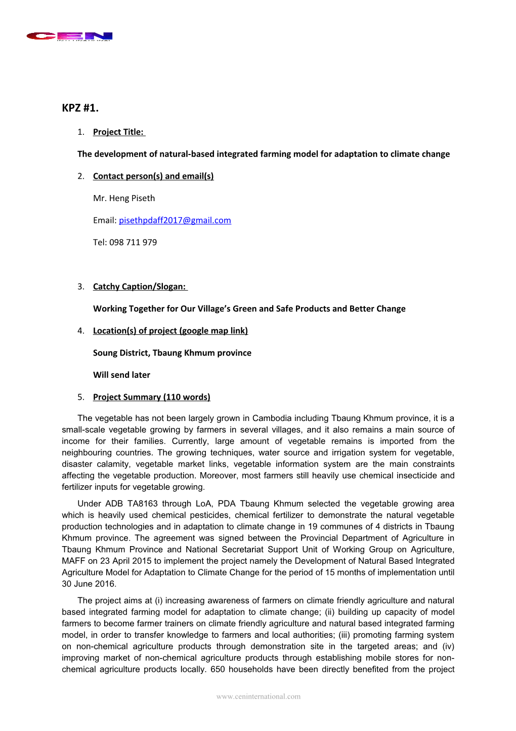 The Development of Natural-Based Integrated Farming Model for Adaptation to Climate Change