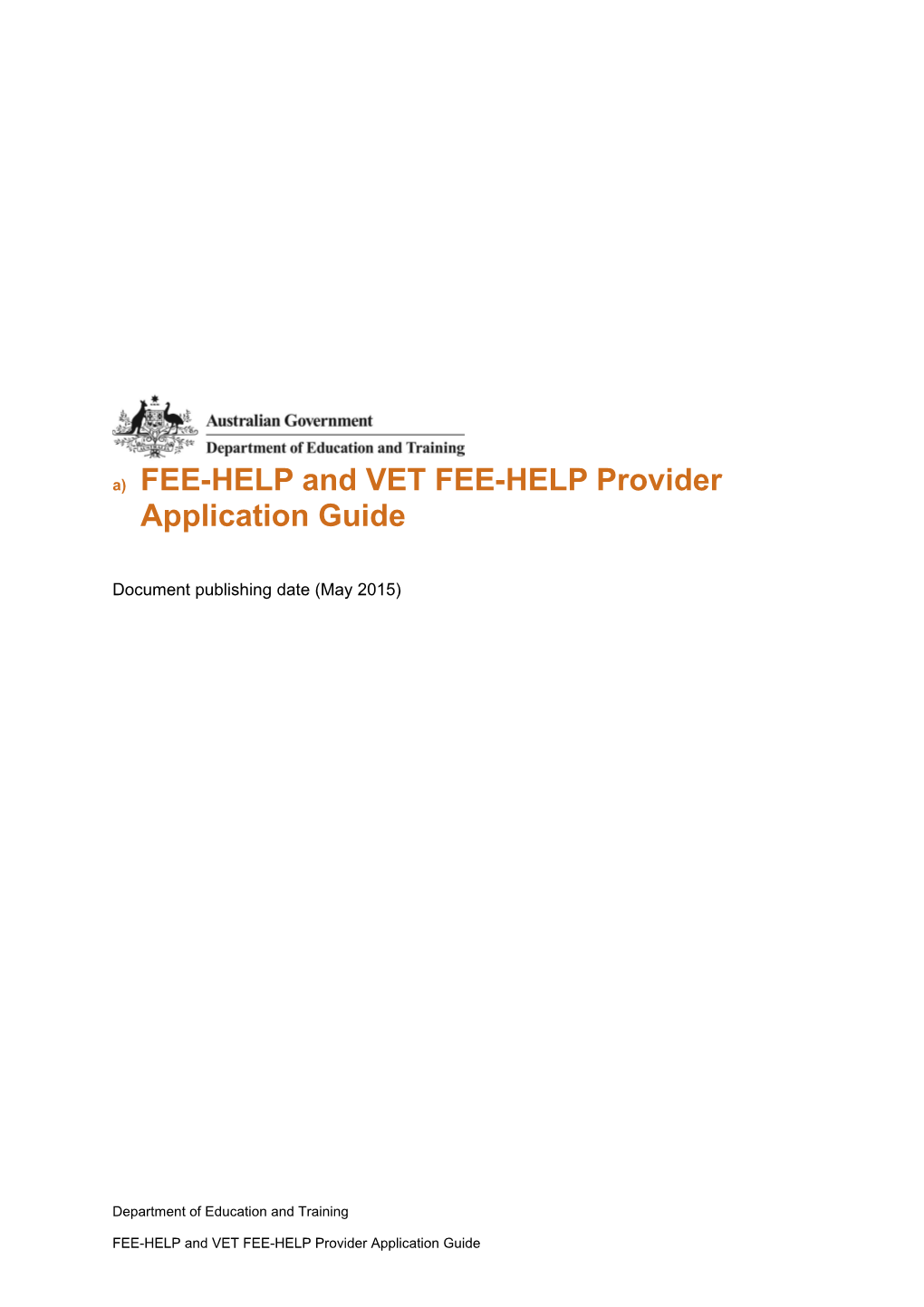 FEE-HELP and VET FEE-HELP Provider Application Guide