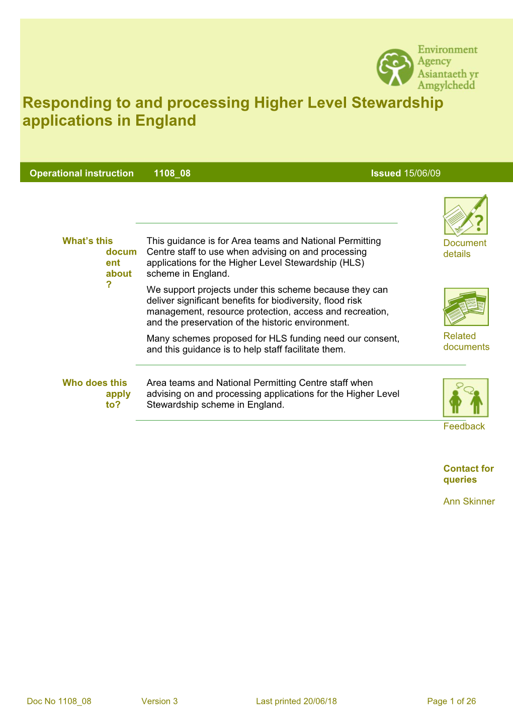 1108 08 Responding to and Processing Higher Level Stewardship Applications in England