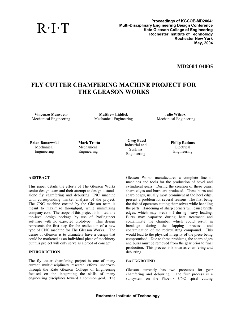Proceedings of KGCOE-MD2004: Multi-Disciplinary Engineering Design Conference Page 3