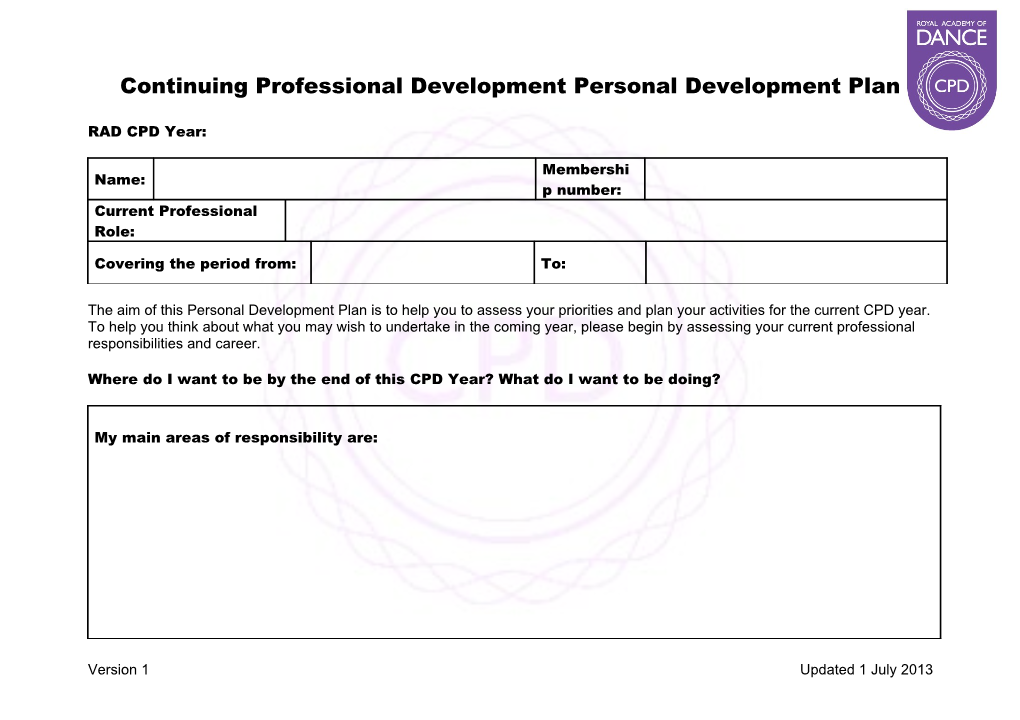 My CPD Personal Development Plan