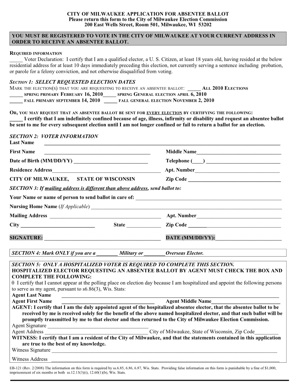 Application for Absentee Ballot