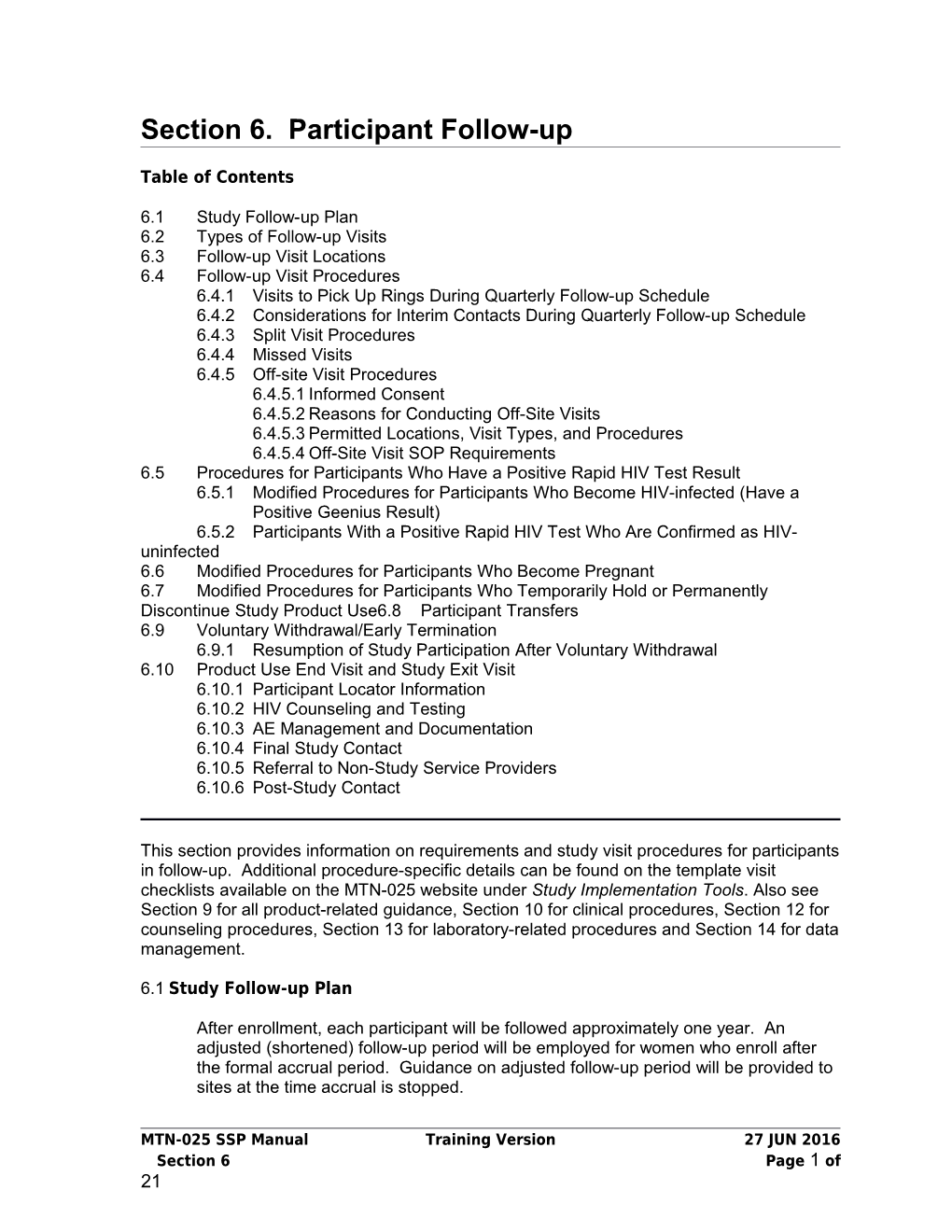 Section 6. Participant Follow-Up