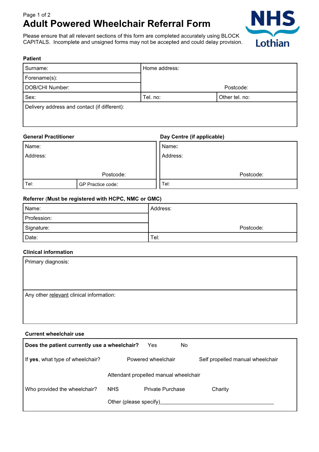 Page 1 of 2Powered Wheelchair Referral Form