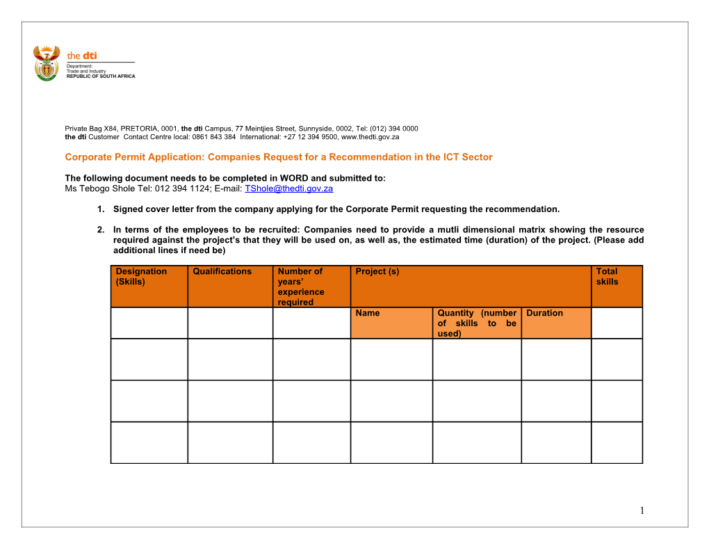 Corporate Permit Application: Companies Request for a Recommendation in the ICT Sector