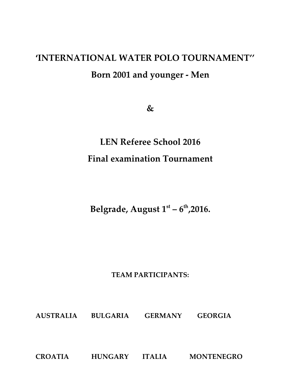 International Water Polo Tournament