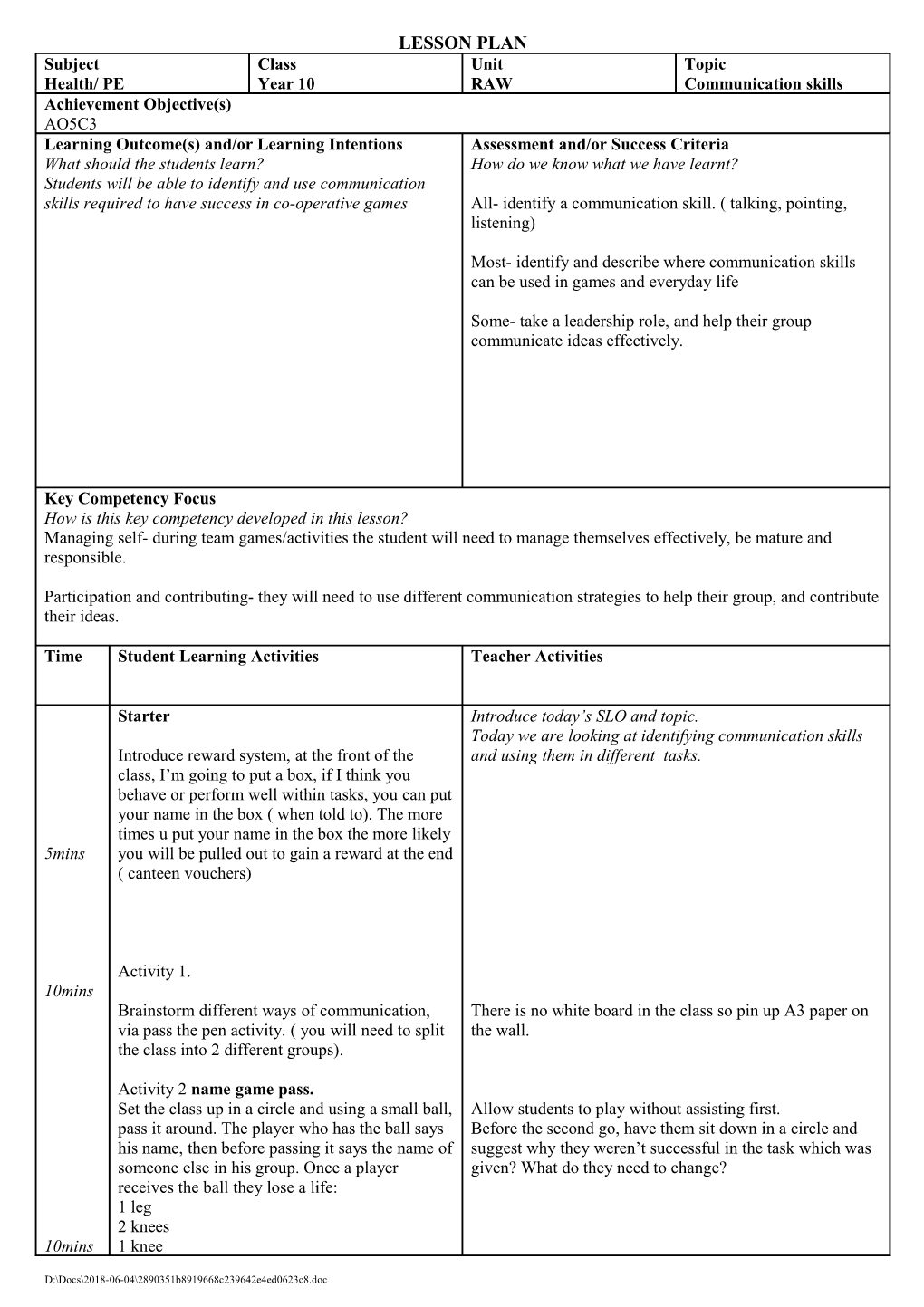 T: SECONDARY TLE Lesson Plan - Students s2