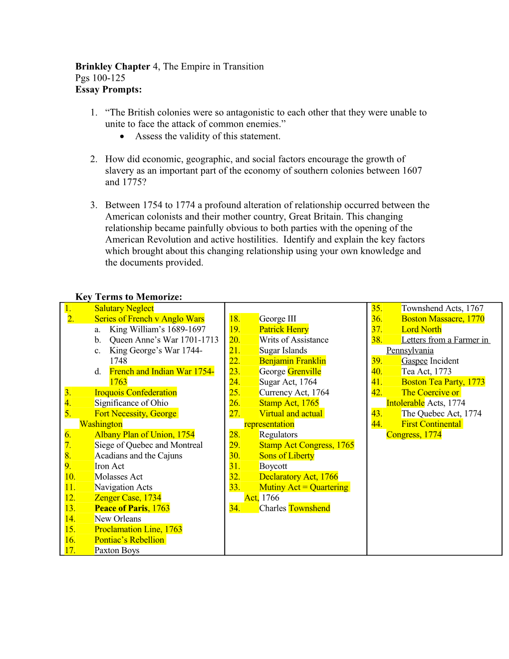 Brinkley Chapter 4, the Empire in Transition