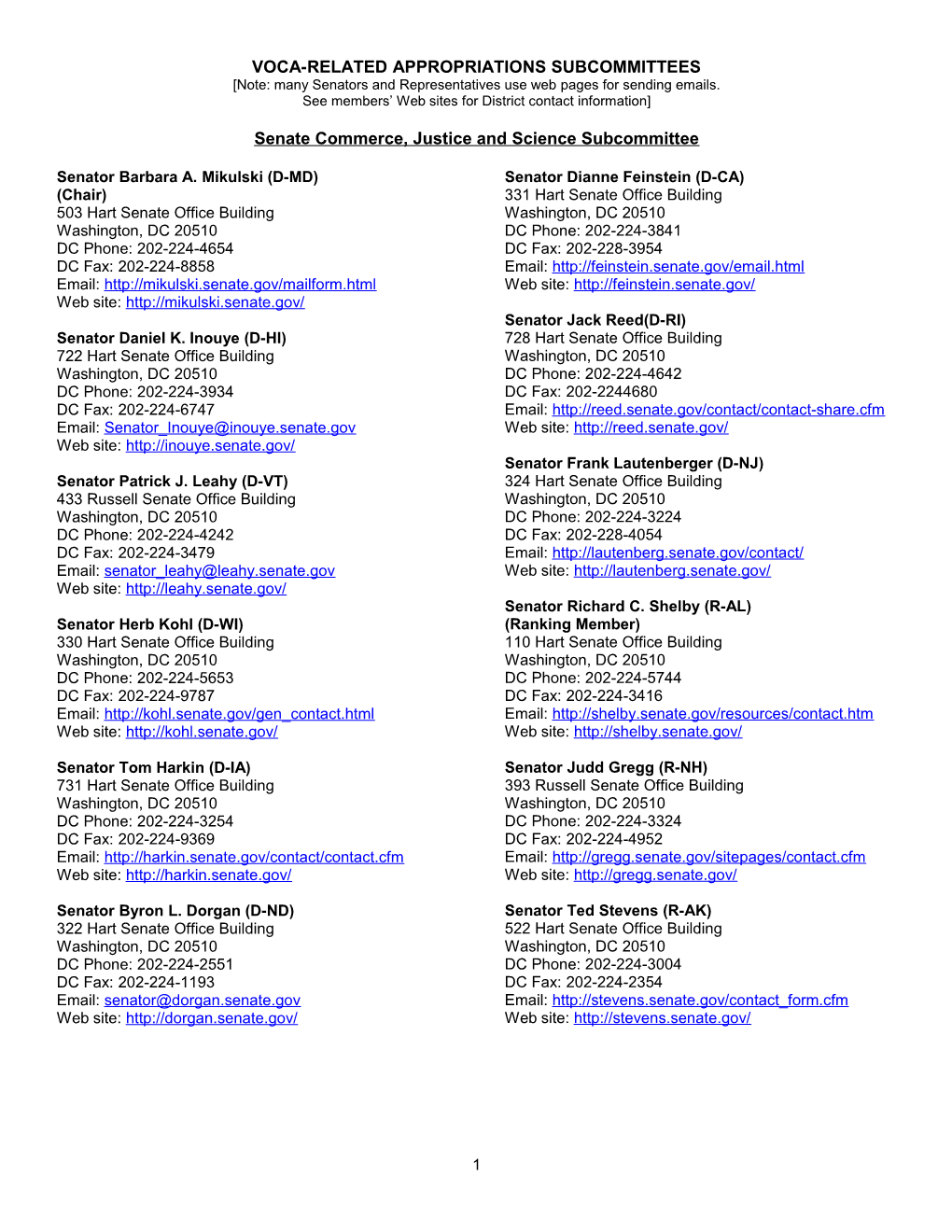 Senate Commerce, Justice and Science Subcommittee