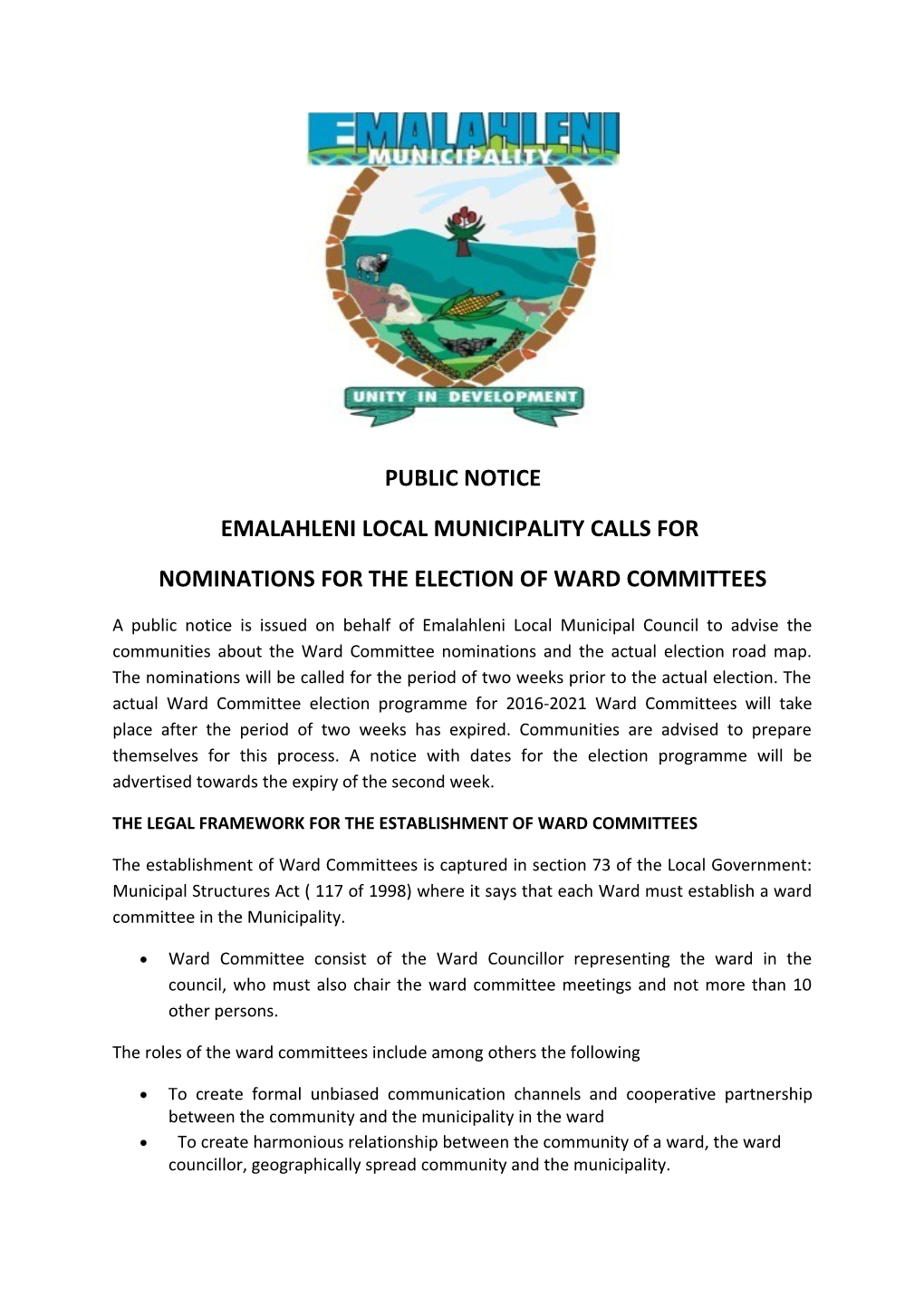 Emalahleni Local Municipality Calls For
