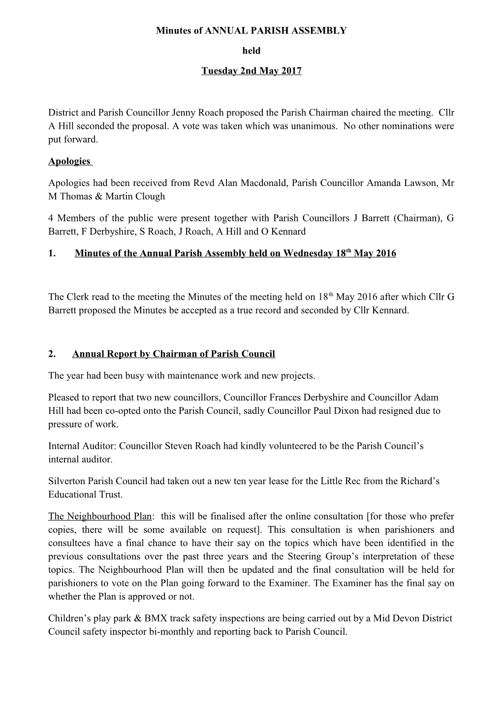 Minutes of ANNUAL PARISH ASSEMBLY