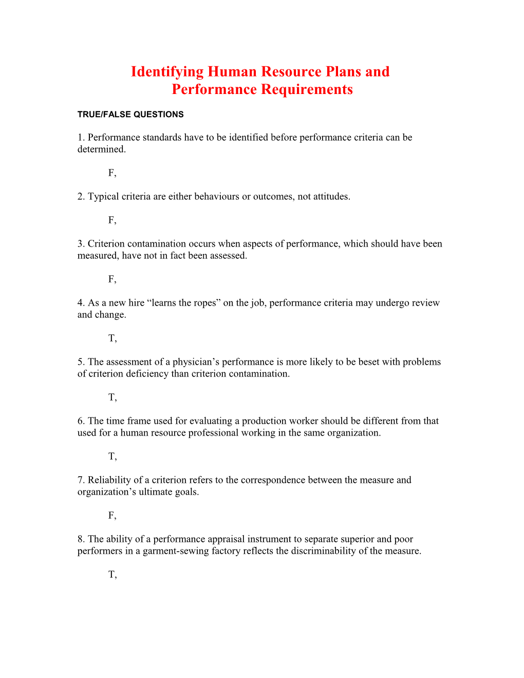 Identifying Human Resource Plans and Performance Requirements