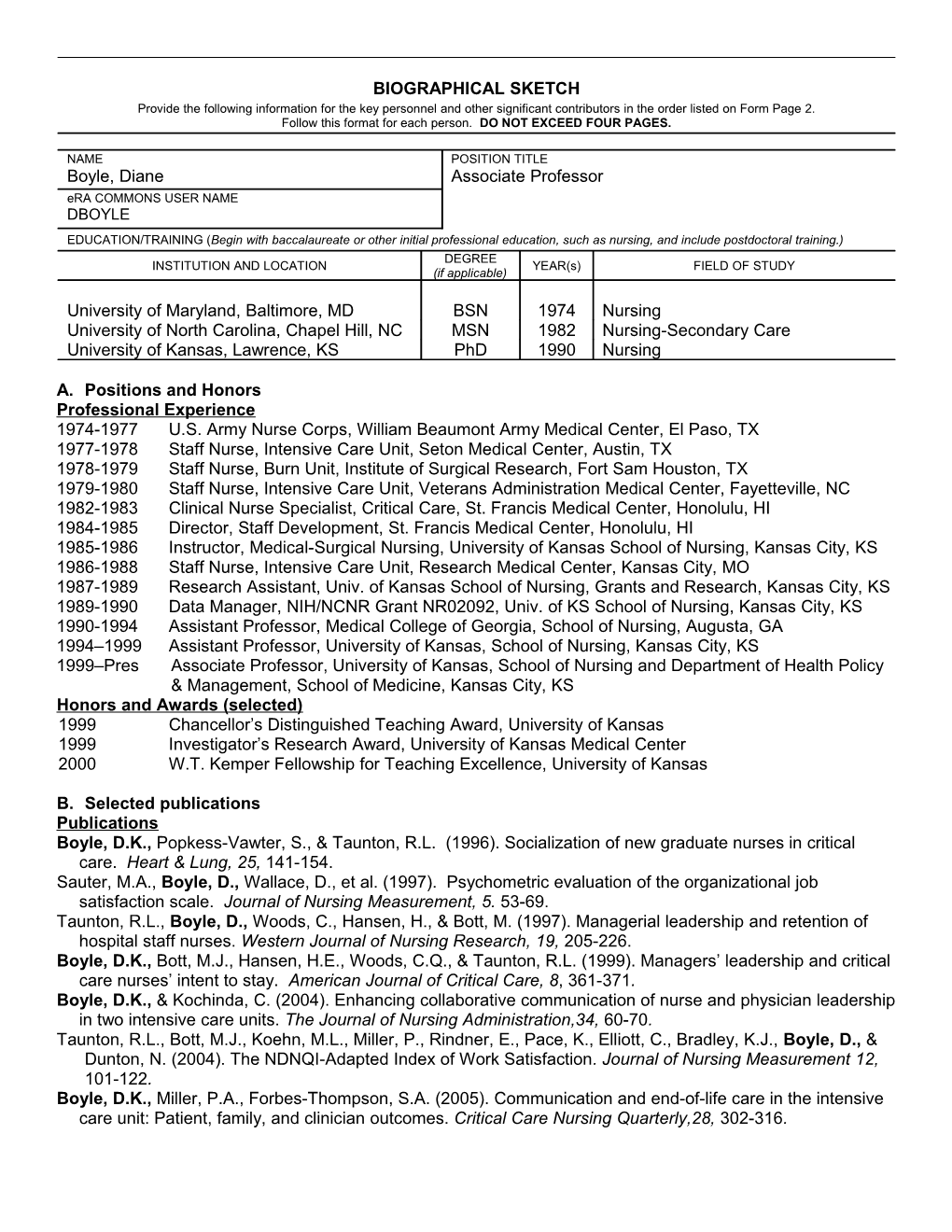 PHS 398 (Rev. 9/04), Biographical Sketch Format Page s2