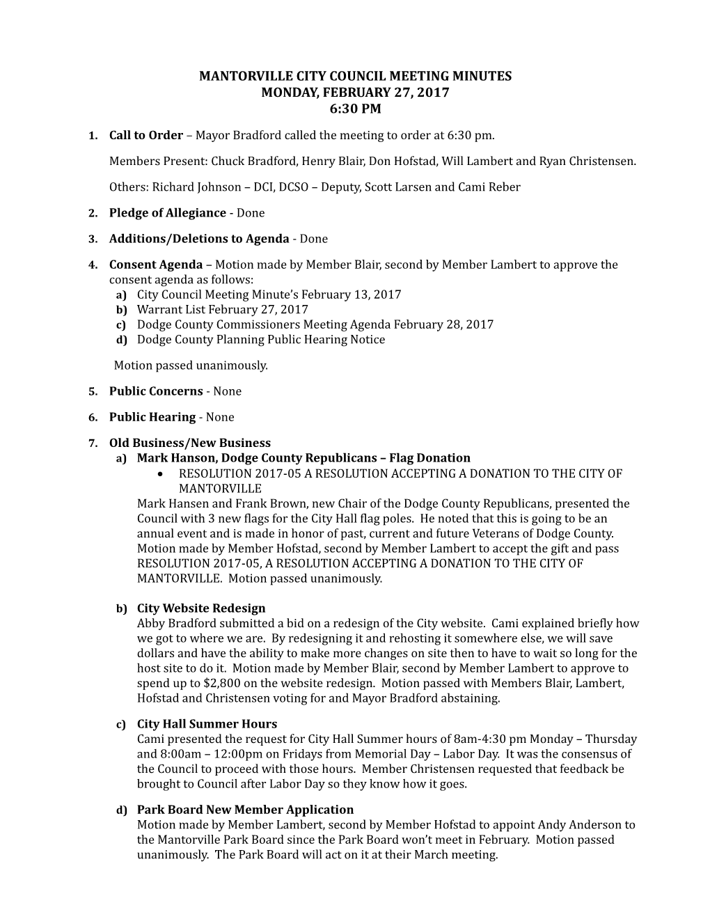 Mantorville City Council Meeting Agenda