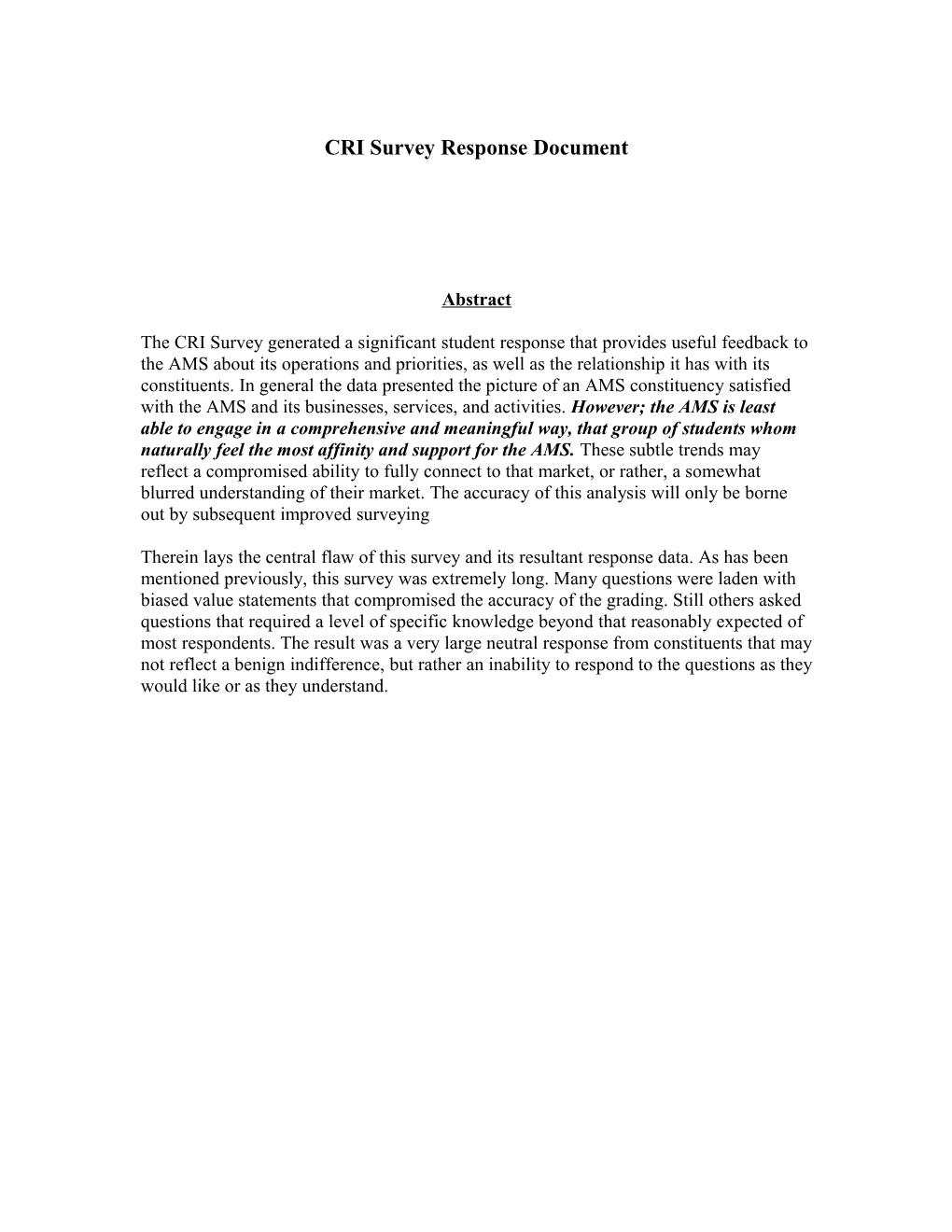 CRI Survey Response Document