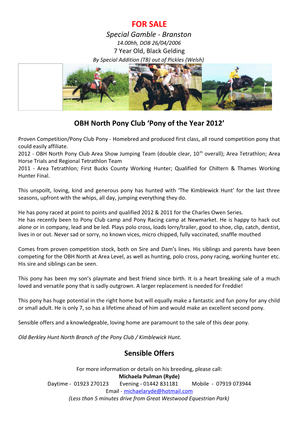 OBH North Pony Club Pony of the Year 2012