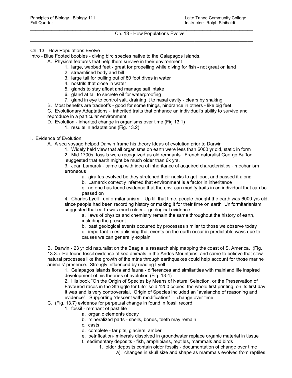 Principles of Biology - Biology 111Lake Tahoe Community College