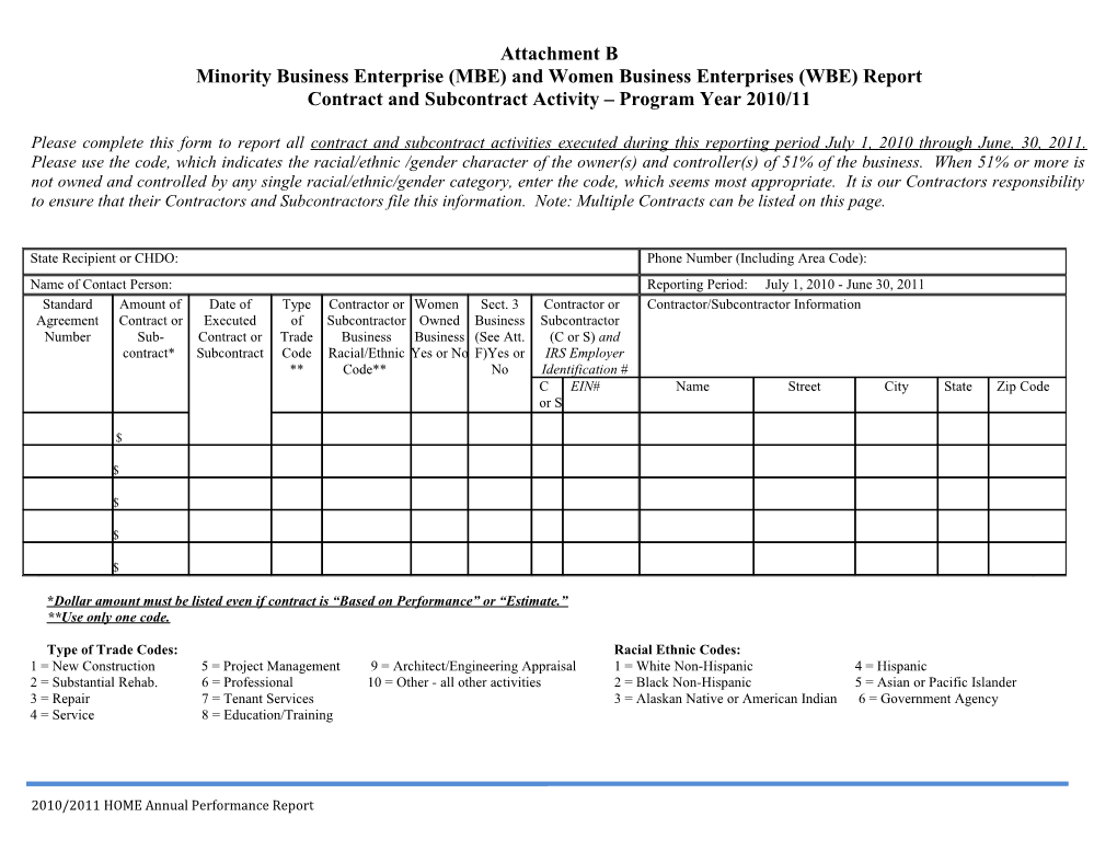 Minority Business Enterprise (MBE) and Women Business Enterprises (WBE) Report