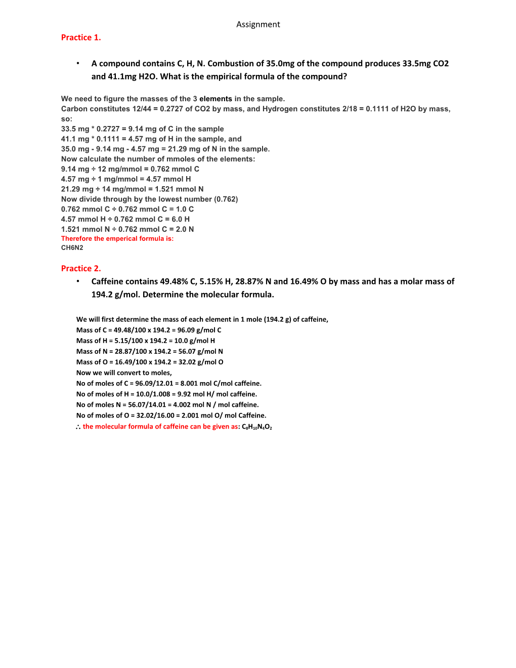 We Will First Determine the Mass of Each Element in 1 Mole (194.2 G) of Caffeine