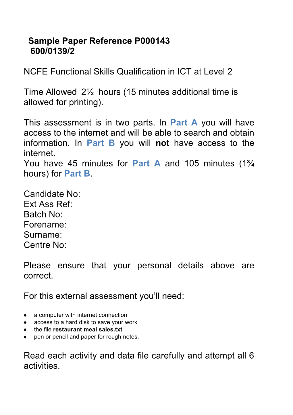 Functional Skills ICT Assessment