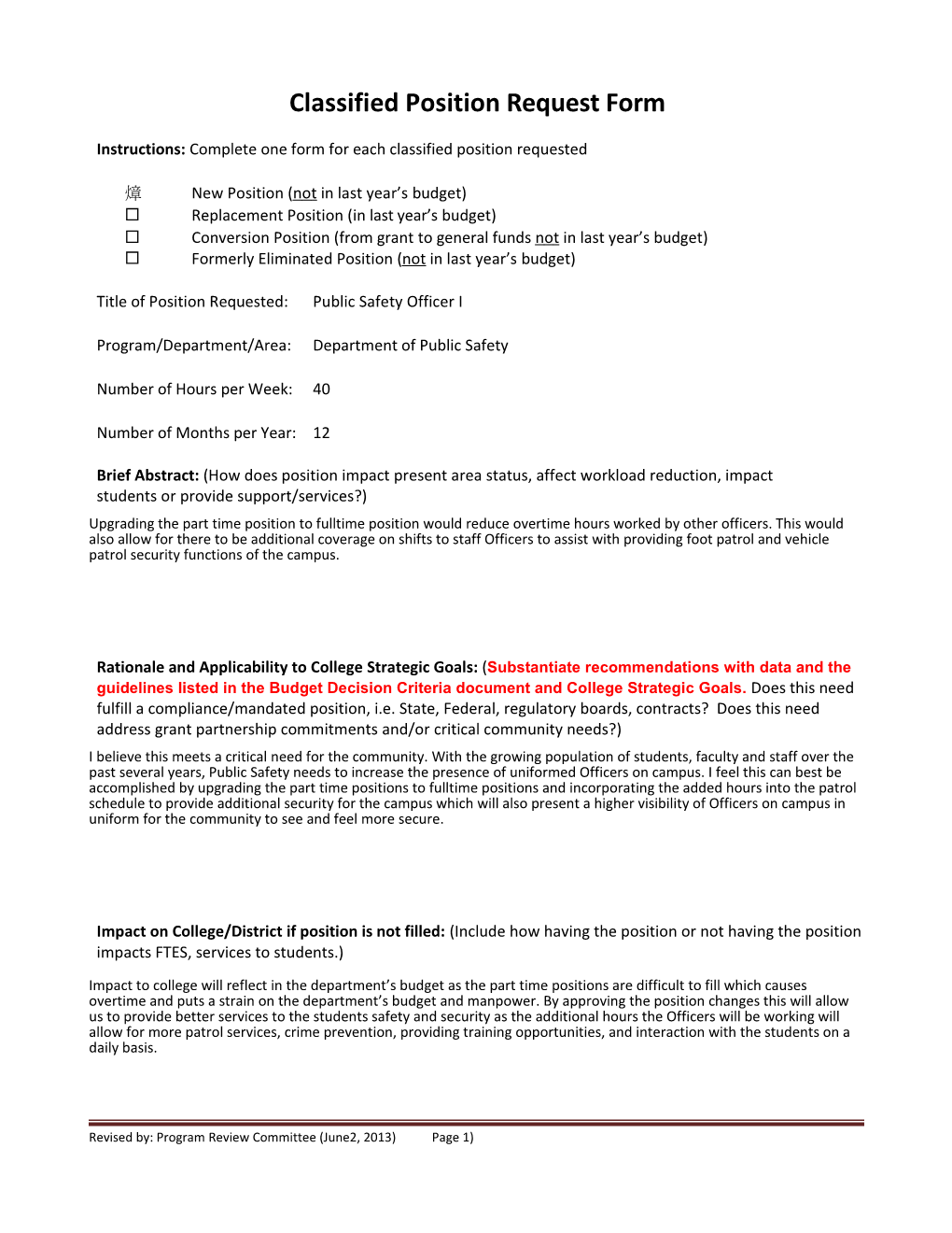 Classifiedpositionrequest Form
