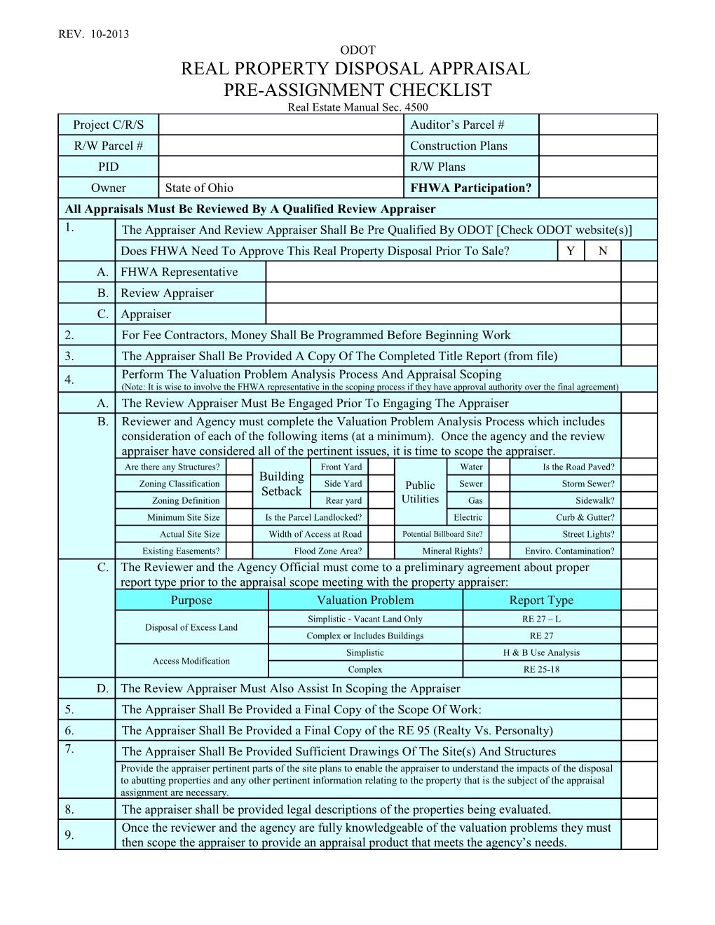 Disposal Appraisal Preassignment Checklist