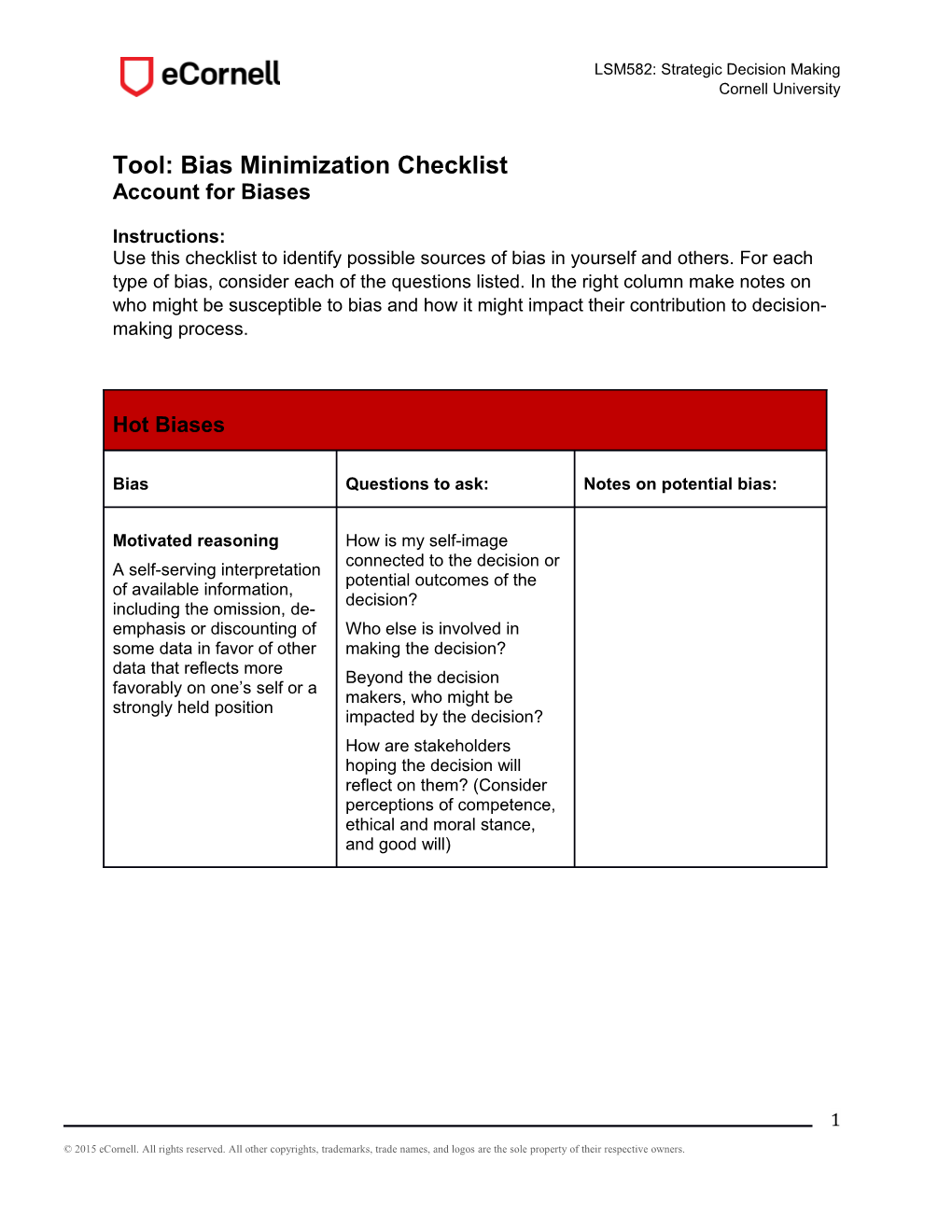 Tool: Bias Minimization Checklist
