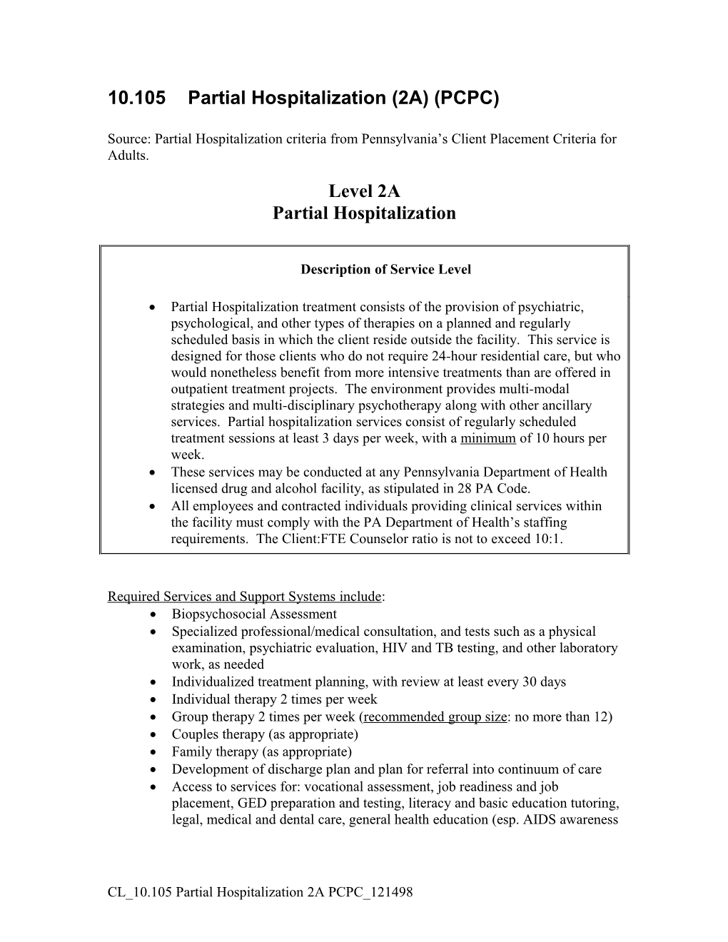 10.105Partial Hospitalization (2A) (PCPC)