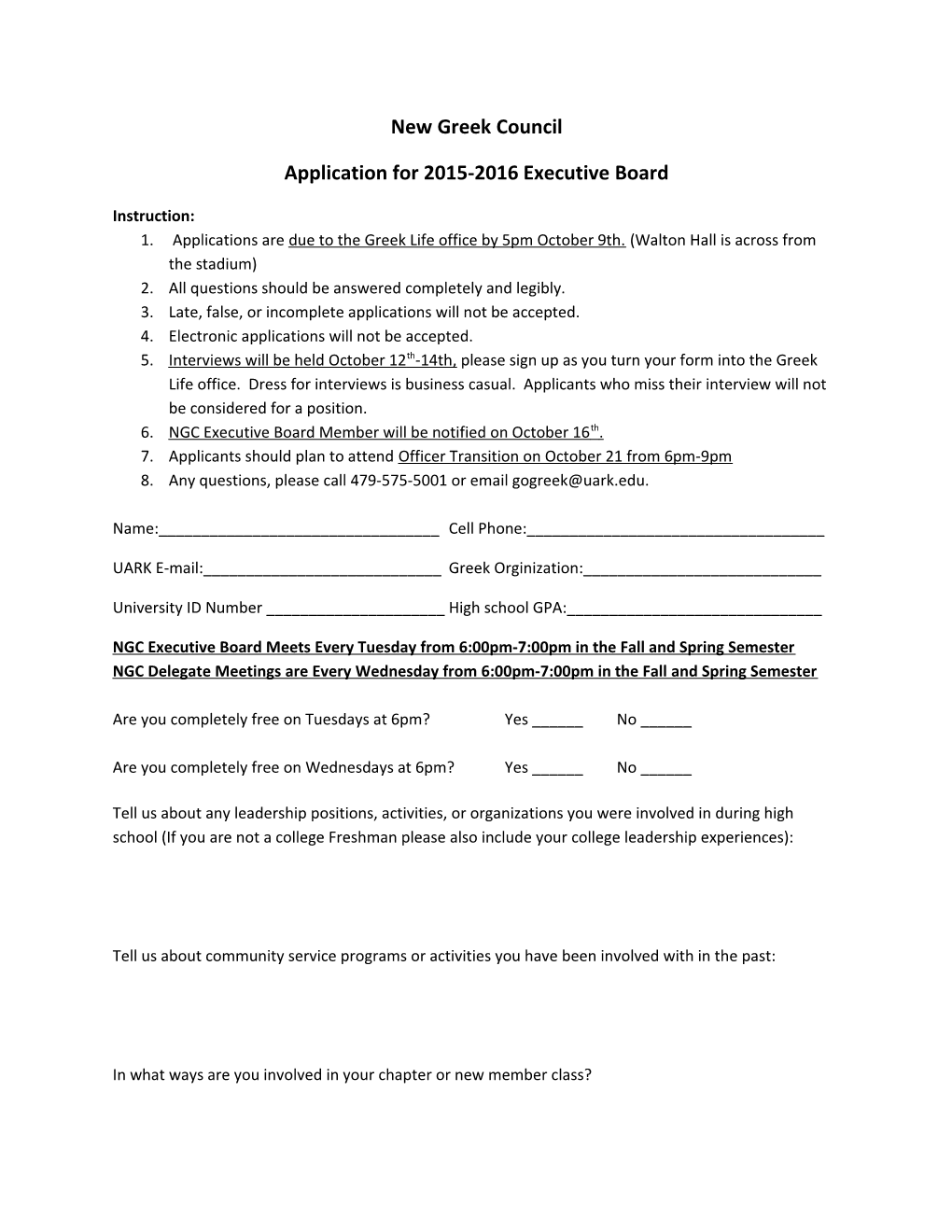 Application for 2015-2016 Executive Board