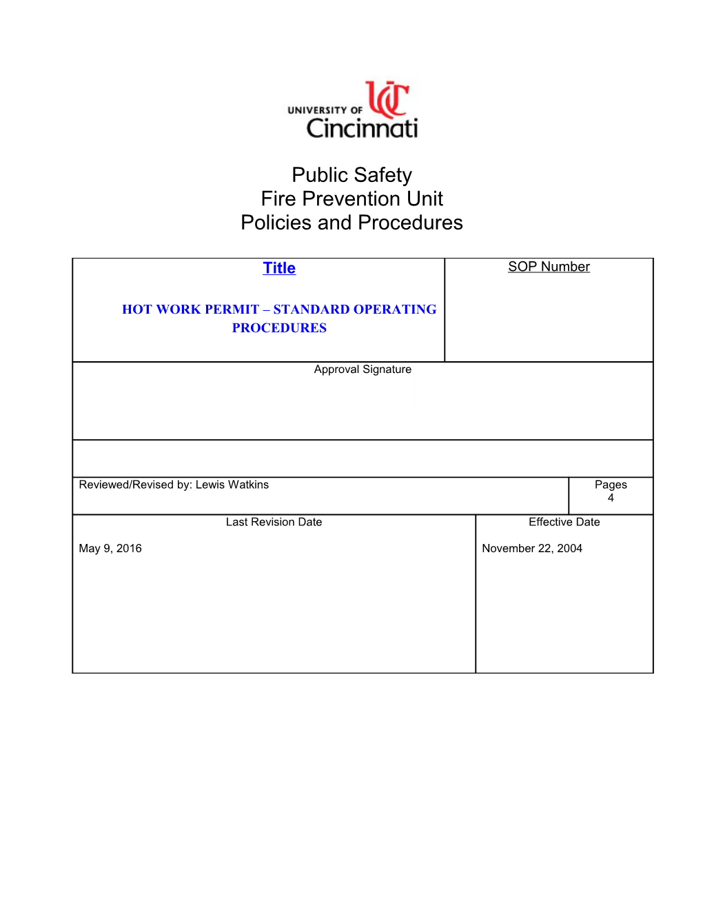 Hot Work Permit Standard Operating Procedures