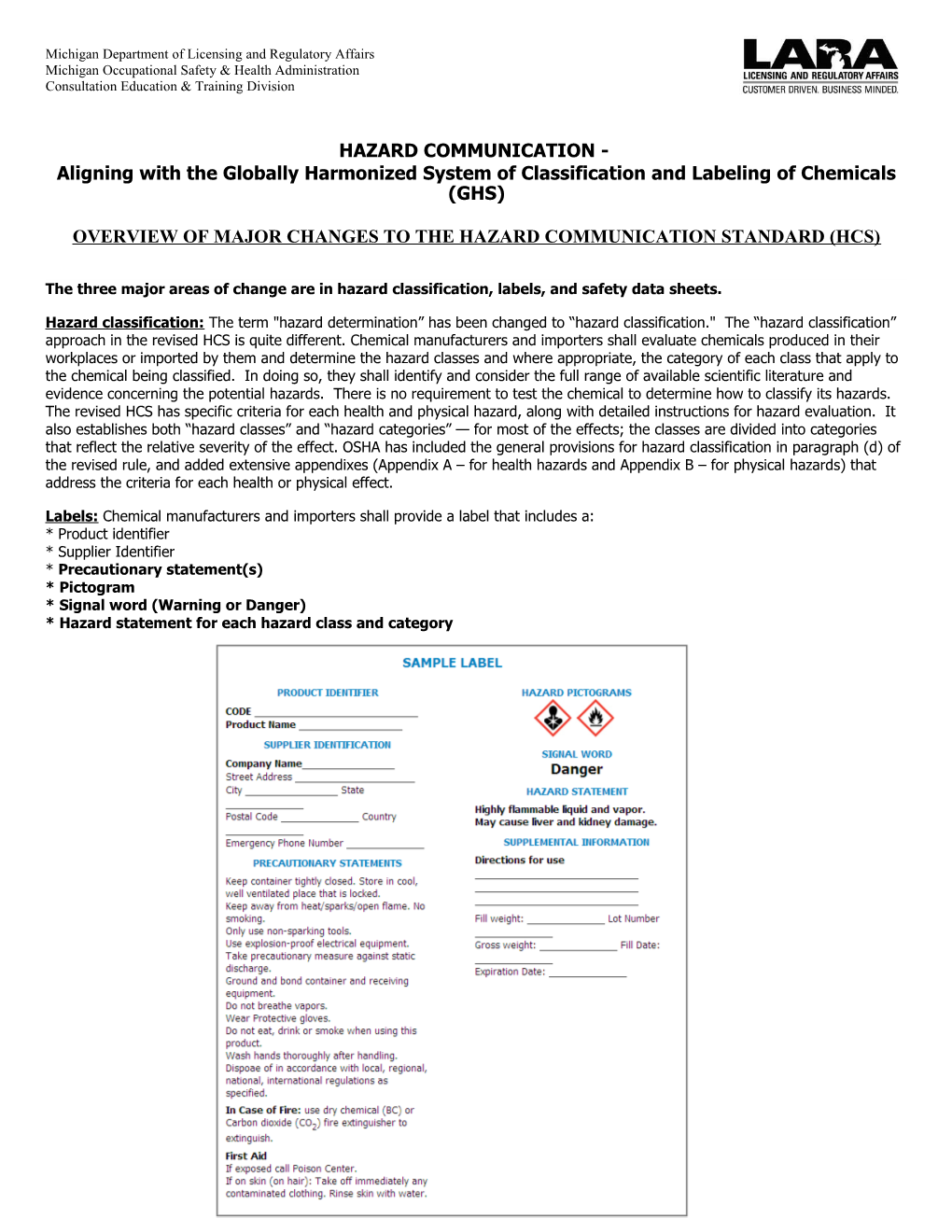 Hazard Communication - Aligning with the Globally Harmonized System of Classifcation And