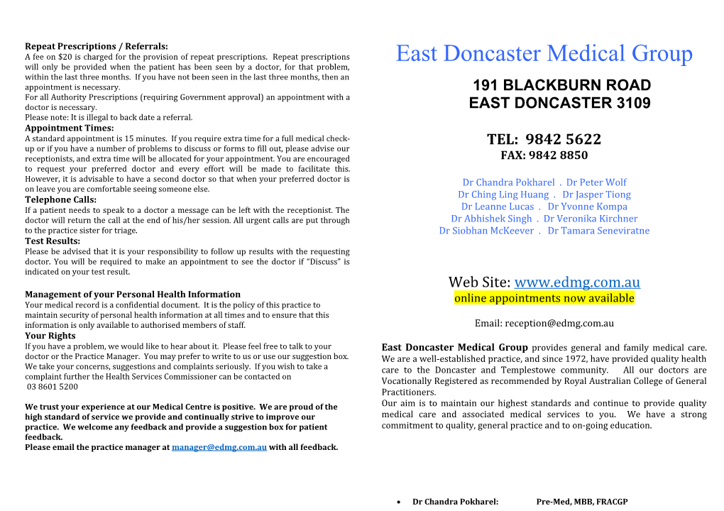 Welcome to East Doncaster Medical Group