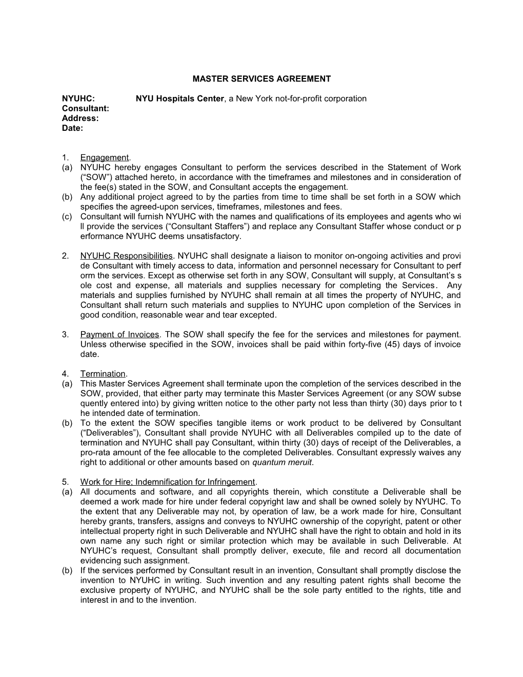 Msa ( Consultant's Agreement )