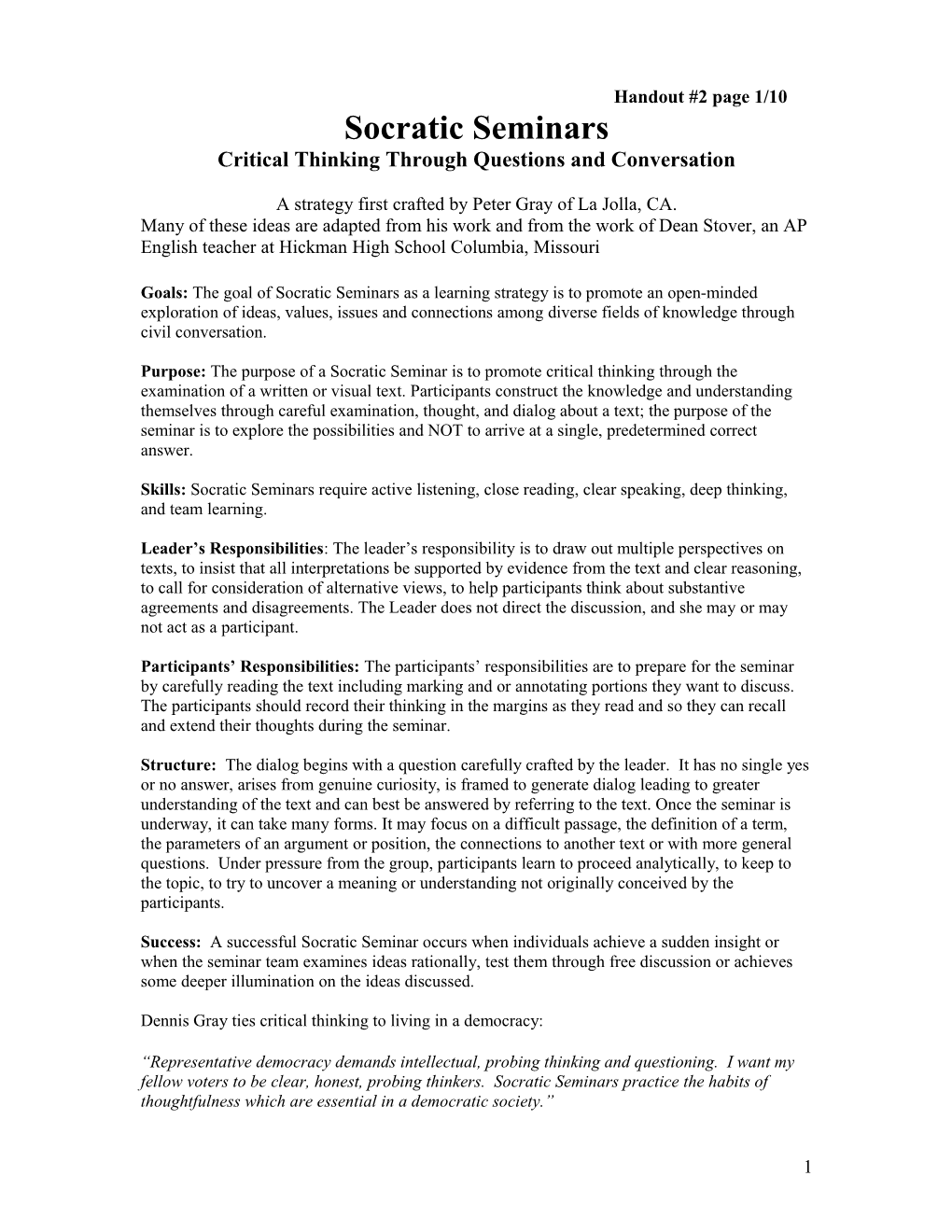 Critical Thinking Through Questions and Conversation