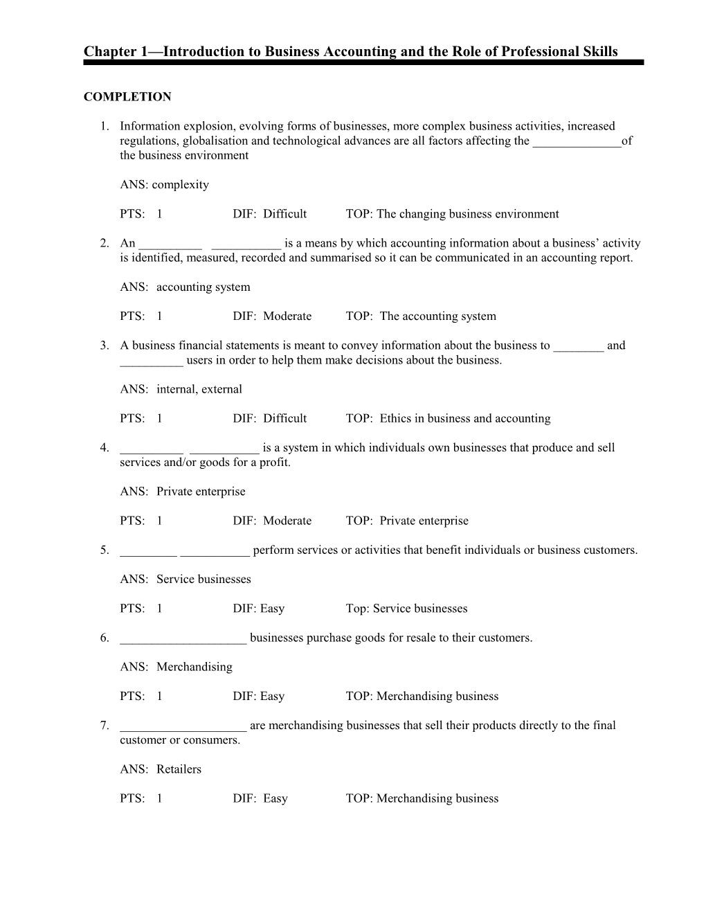 Chapter 1 Introduction to Business Accounting and the Role of Professional Skills