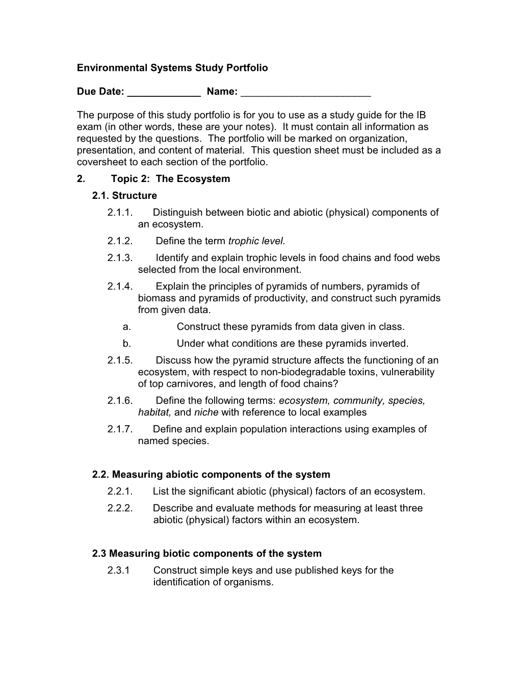 Environmental Systems Study Portfolio