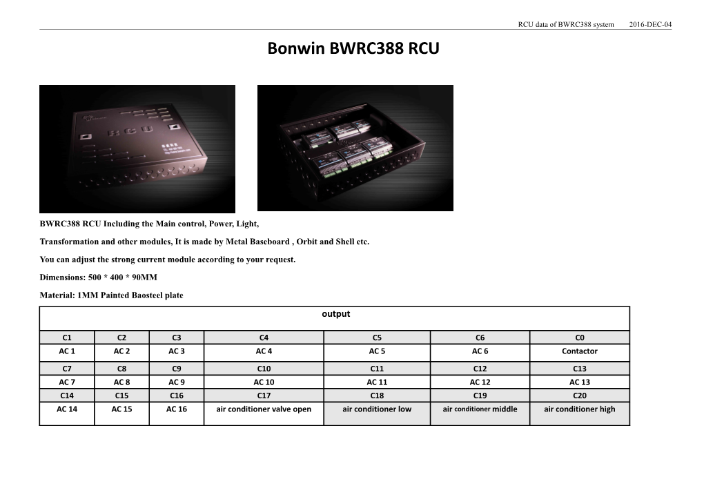 BWRC388 RCU Including the Main Control, Power, Light