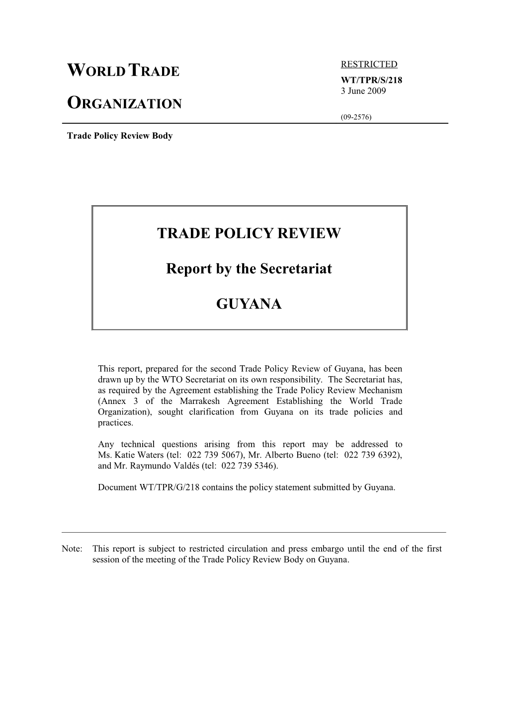 (2) Trade and Investment Policy Framework Vii