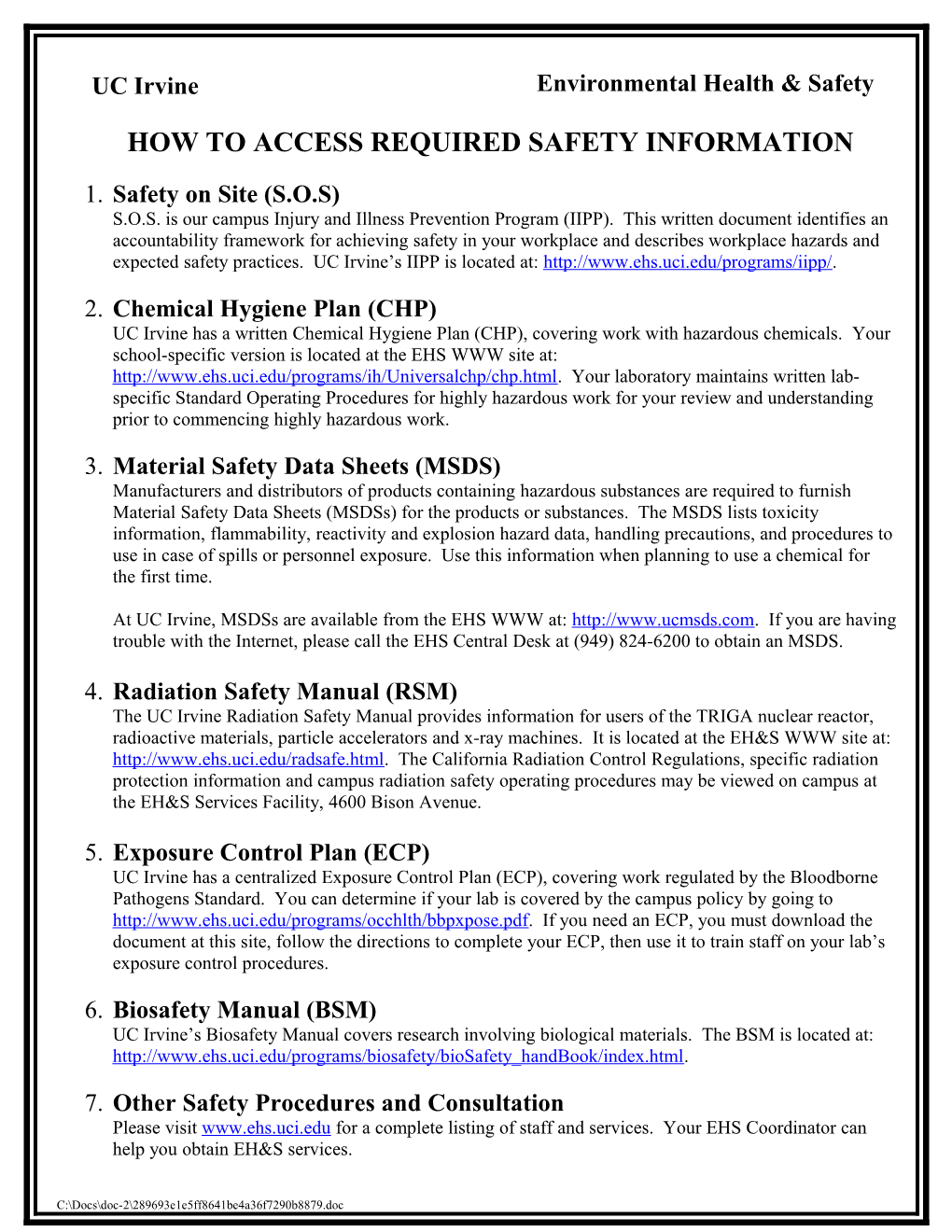 How to Access Required Safety Information