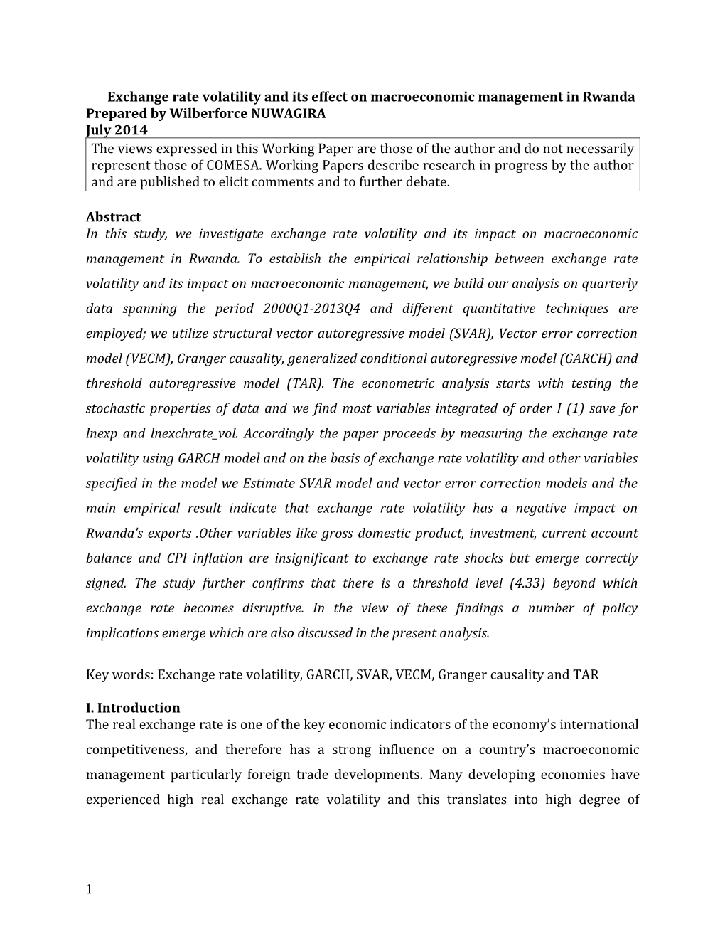 Exchange Rate Volatility and Its Effect on Macroeconomic Management in Rwanda