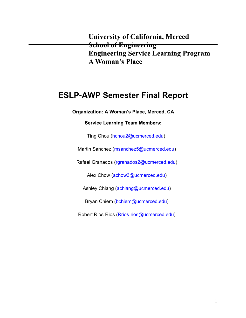 ESLP-AWP Semester Final Report