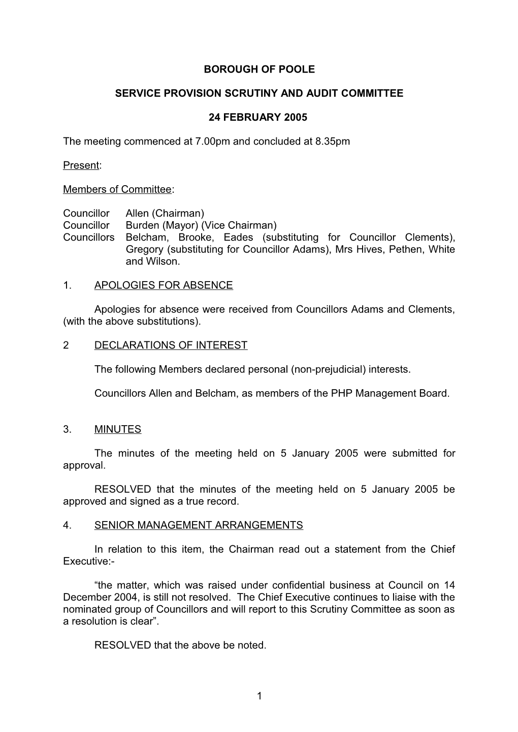 Minutes - Service Provision Scrutiny and Audit Committee - 24Th February 2005