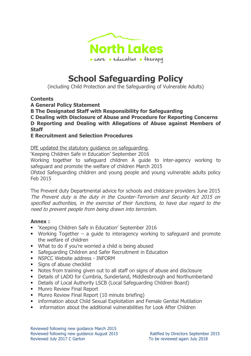 School Safeguarding Policy