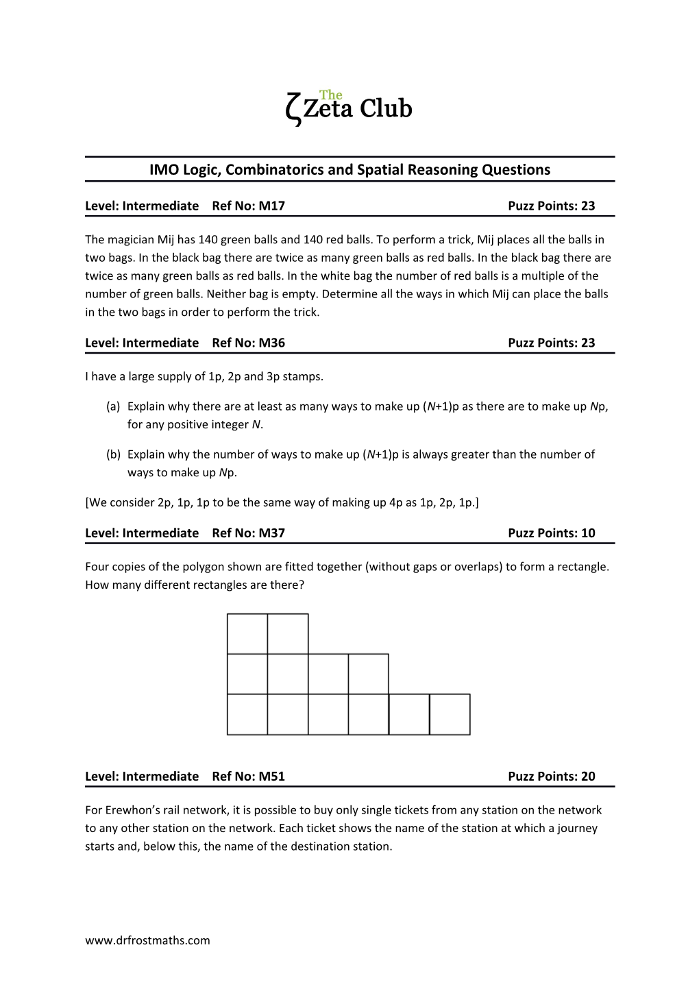 IMO Logic, Combinatorics and Spatial Reasoning Questions