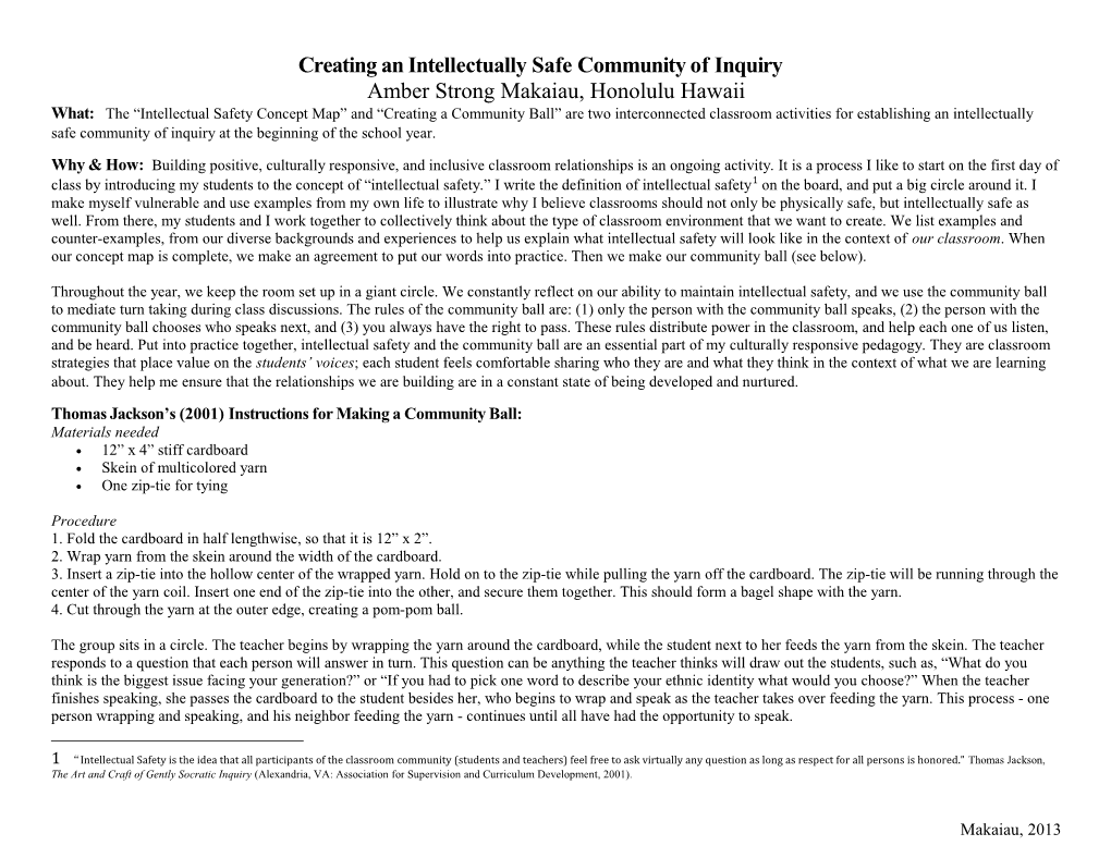 Creating an Intellectually Safe Community of Inquiry