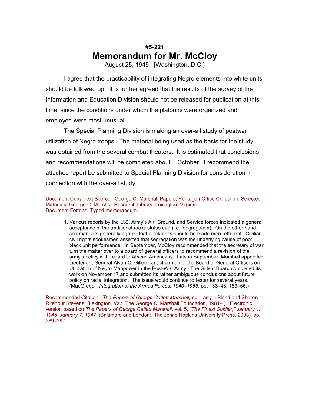 Memorandum for Mr. Mccloy