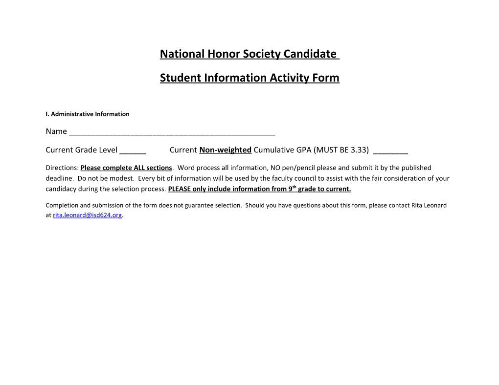 National Honor Society Candidate