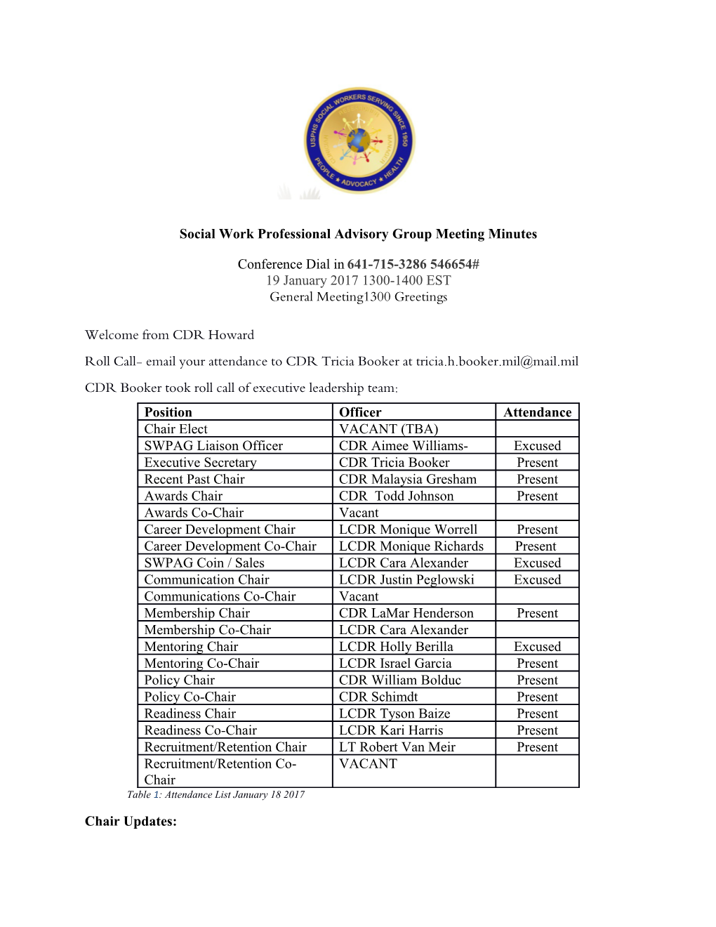 Social Work Professional Advisory Group Meeting Minutes s1