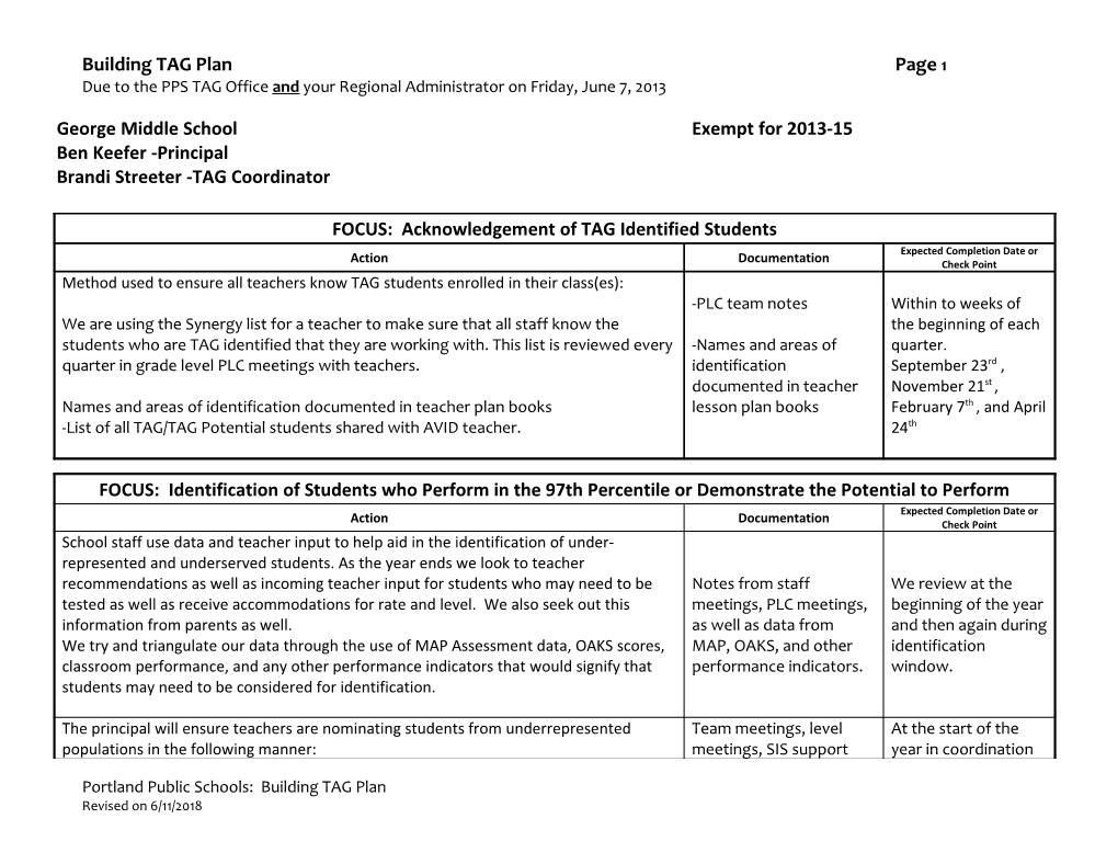Building TAG Plan Page 1